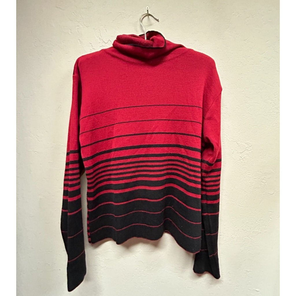 Anna Meazza Womens Pullover Knitted Turtleneck Sweater Large Striped Red Black